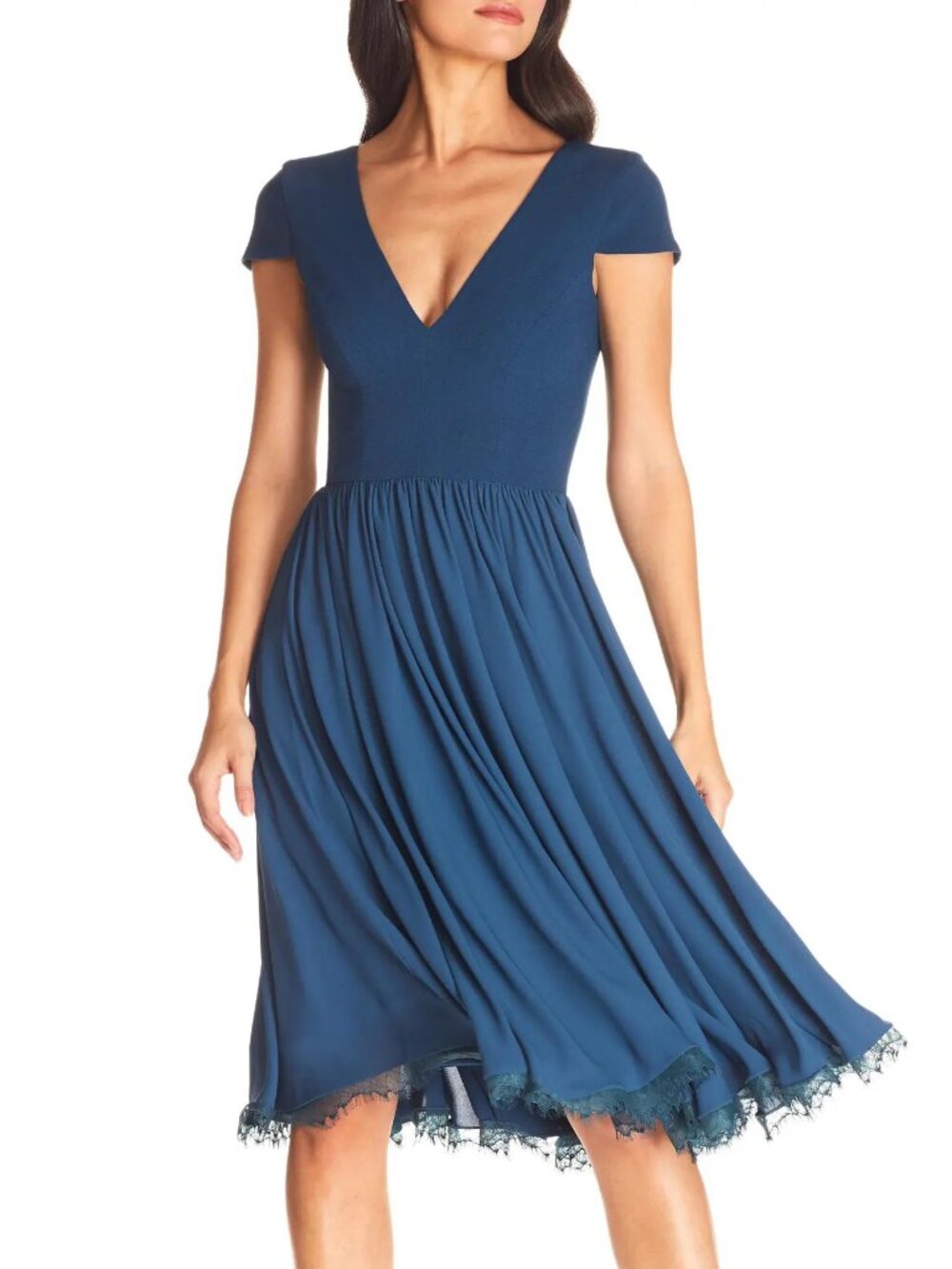 Dress the Population Corey Chiffon Fit & Flare Cocktail Dress Peacock Blue